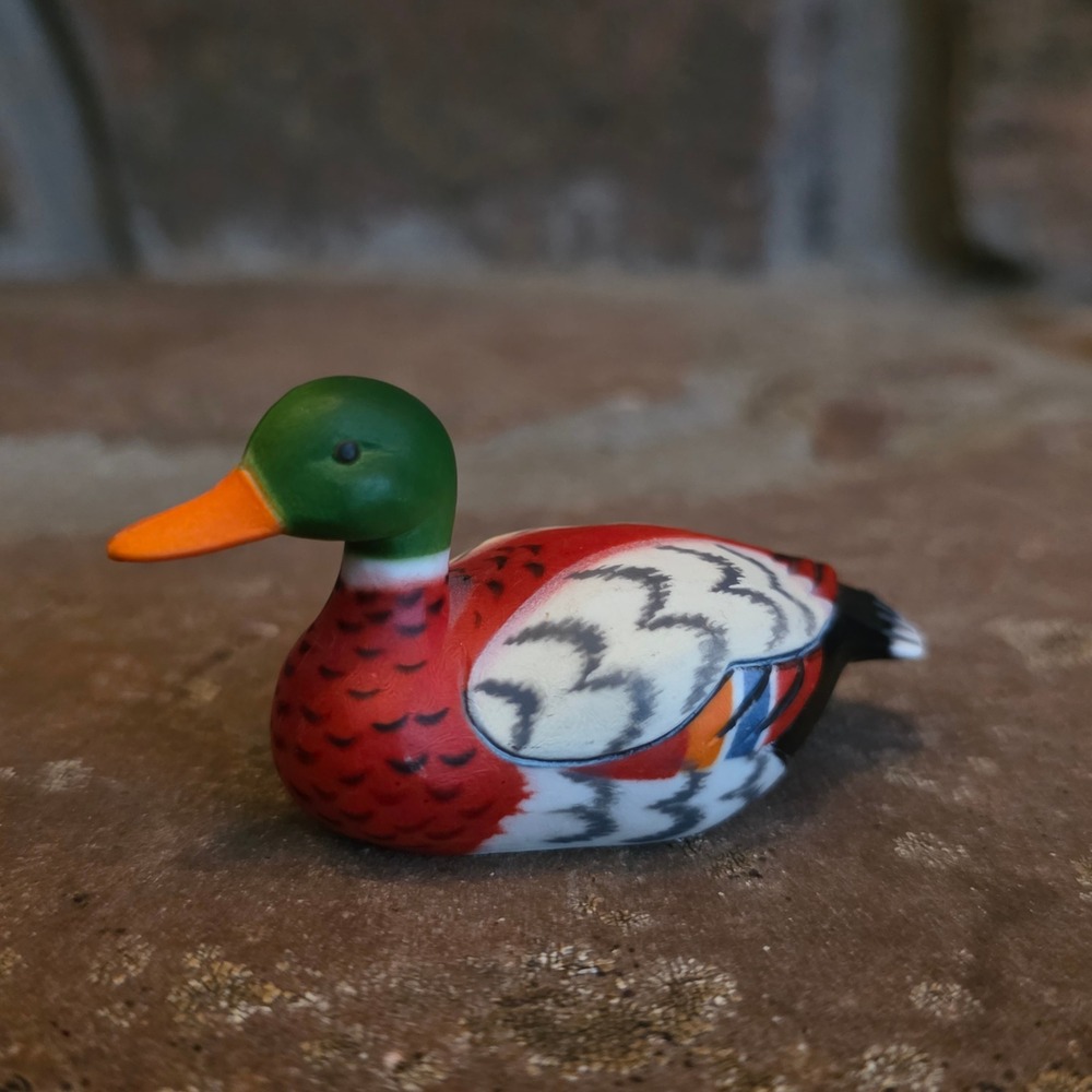 Vintage Miniature Mallard Duck Figurine Made in Hong Kong Green Head Bird 2.75"